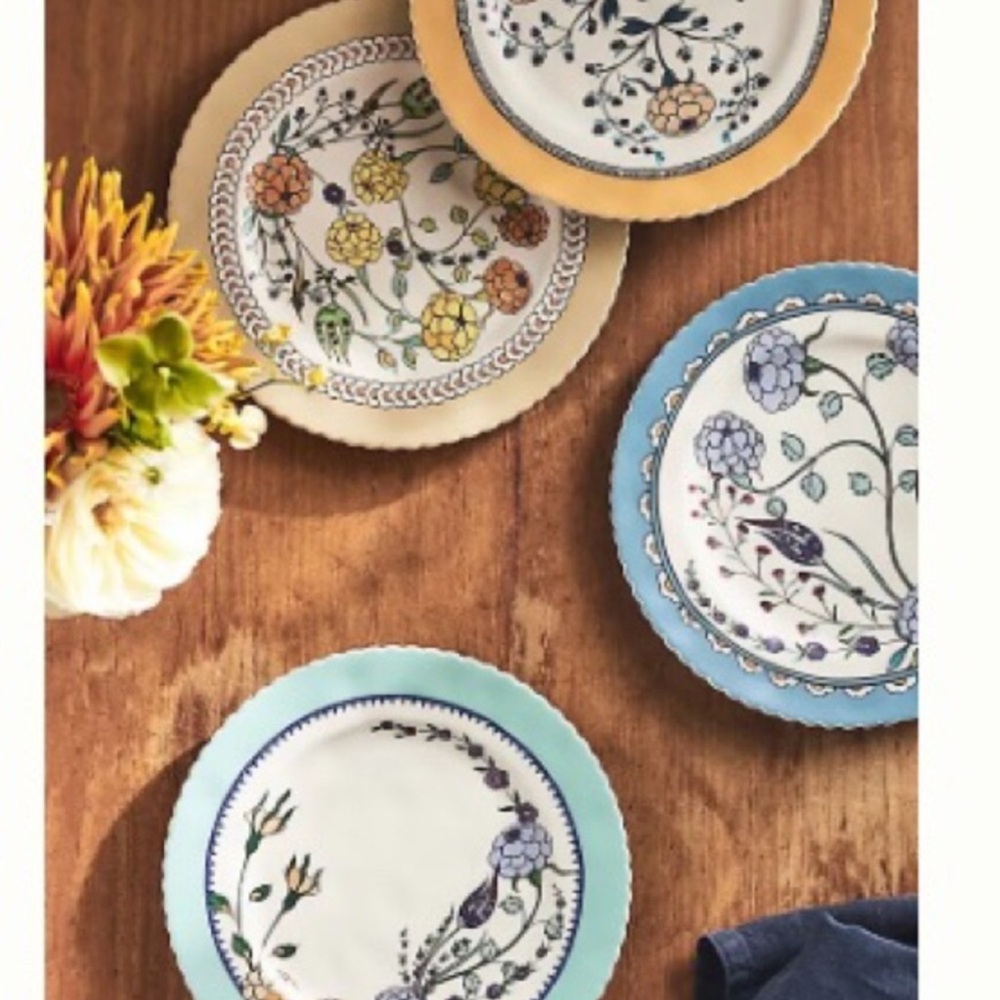 Anthropologie Turkuaz Kitchen Plates Handpainted Glazed Stoneware Floral NWT - Picture 7 of 13